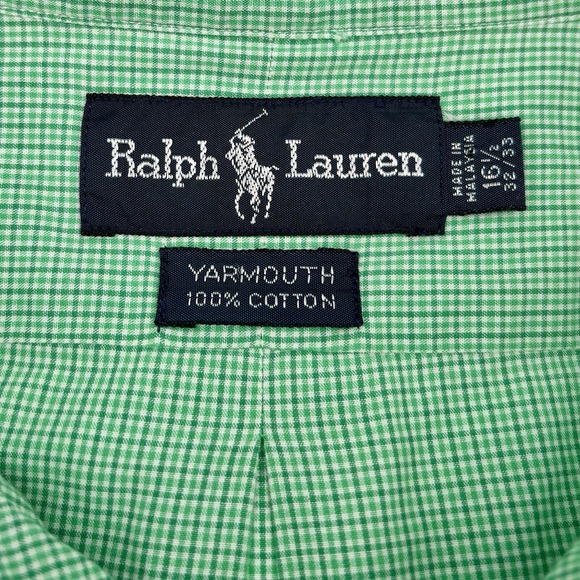 Ralph Lauren Other - Ralph Lauren Yarmouth Shirt 16.5 32/33 Mens L Green Gingham Check Cotton Pony